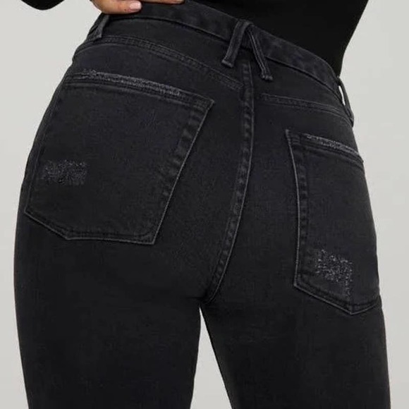 Good American Jeans Good Classic Straight Leg High Waist Ripped Stretch Black 10 - Picture 7 of 11